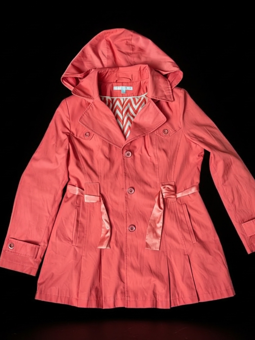 VGUC 2013 Via Spiga Single-Breasted Hooded Trench Coat In Coral Pink Size XL